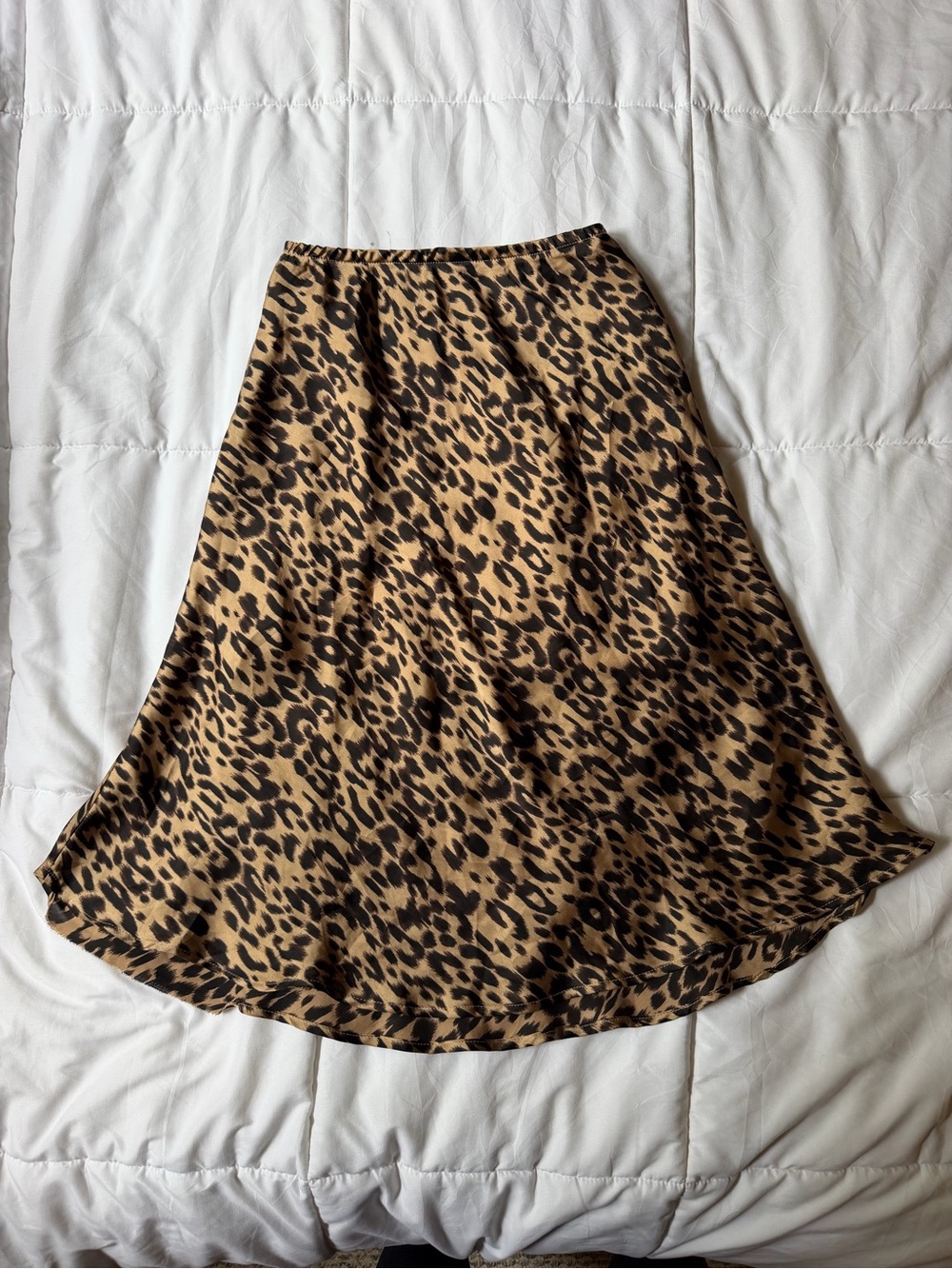 Silky Leopard Print Midi Skirt in Tan and Black